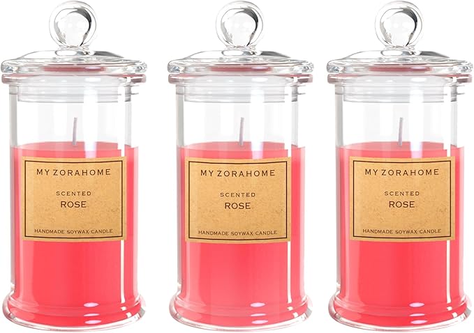 Aromatherapy Candles, Scented Candles for Home As a Holiday Candle Gift for Your Lover, Family, Elder, Friends and Colleagues (Set of 3 - Rose)