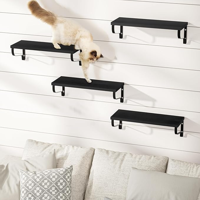 Love-KANKEI Black Floating Shelves for Wall Set of 4, 15.7 Inch Wood Wall Shelves with Bracket, Rustic Hanging Shelves for Bathroom, Bedroom, Kitchen,Living Room, Office Display