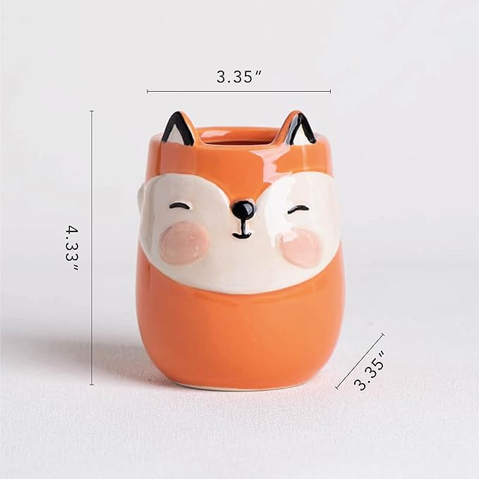 Fox Animal Ceramic Planter for Indoor and Outdoors, 3 x 3 x 4 in., Cute Hand Painted Designed in Argentina, Convenient Drain Hole
