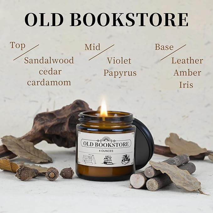 Old Bookstore Candle,Book Lovers Gifts,4 oz 20 Hours Burn Soy Wax Candle Gift for Readers Birthday Gifts for Book Lovers,Librarian