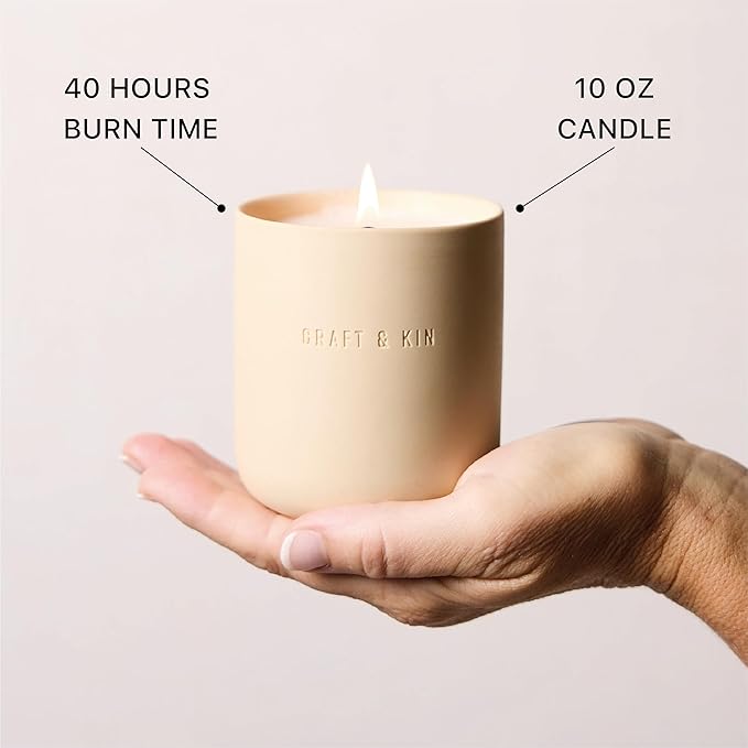 Craft & Kin Scented Candles | Soy Blend with Cotton Wick | Long-Lasting Fall Candles, 40-Hour Burn | Ceramic Jar, Perfect Fall & Winter Home Scent (10 oz, Neroli & Jasmine)