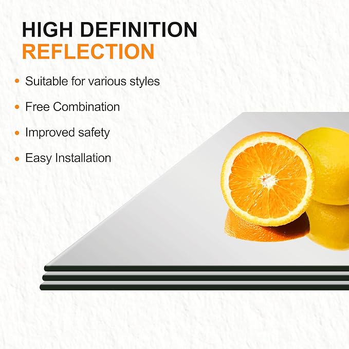 Delma Frameless Mirror Tiles 22"x22"x4 Pcs Wall Mounted, Shatter Resistant Full Length Tempered Glass Panels for Home Gym Bathroom Bedroom & Living Room Decor