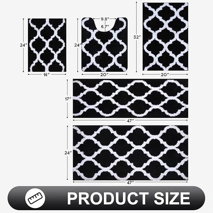 OLANLY Bathroom Rugs 59x24, Soft and Absorbent Microfiber Bath Rugs, Non-Slip Shaggy Shower Carpet, Machine Wash Dry, Bath Mats for Bathroom Floor, Tub and Shower, Black