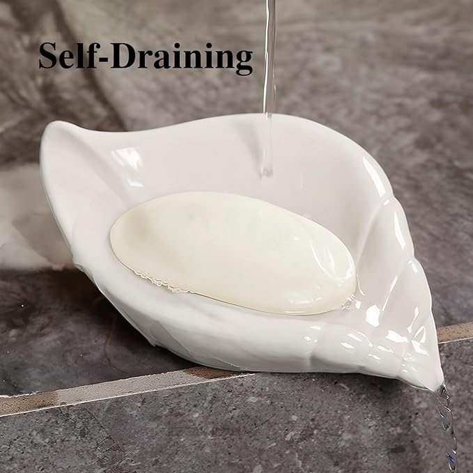 Ceramic Soap Holder with Drain, Soap Dish, Soap Saver, Shower Bathroom Decor, White