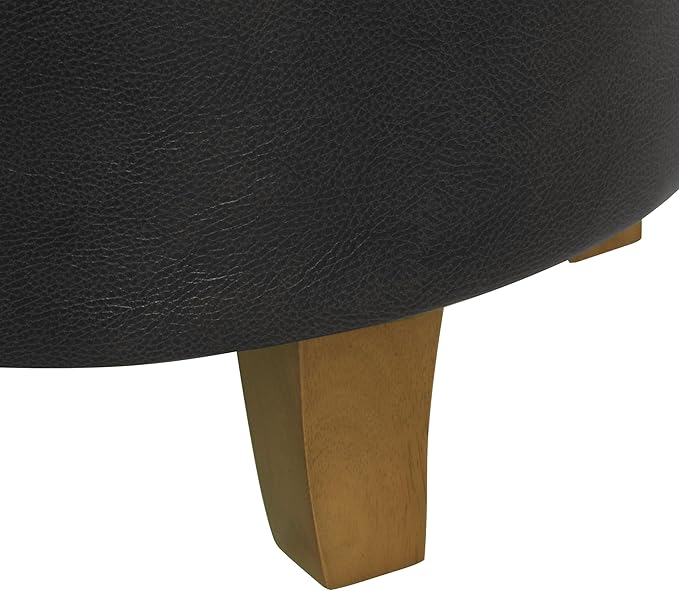 HomePop Home Decor | Upholstered Round Faux Leather Tufted Foot Rest Ottoman | Ottoman with Storage for Living Room & Bedroom | Decorative Home Furniture, Black Faux Leather