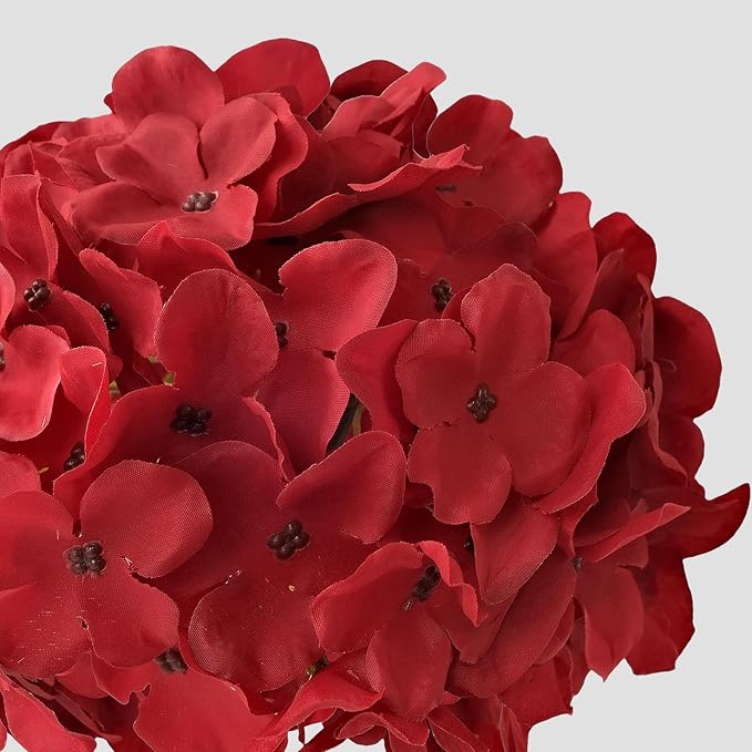 5Pcs Red Silk Hydrangea Artificial Flowers, 20Inch Large Halloween Christmas Lifelike Flowers for Indoor Bouquet Table Centerpieces Floral Arrangements Home Wedding Home
