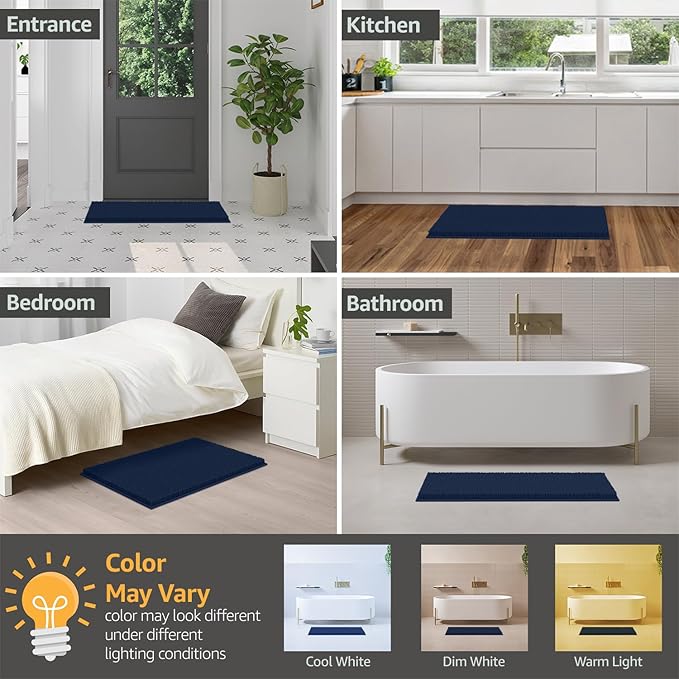 LuxUrux Bathroom Rugs Sets 2 Piece: Quick Dry, Soft Plush Anti-Slip, Super Absorbent. Includes Rectangular (31x20 inches) & U-Shaped Toilet Mat (20x20 inches) | Navy