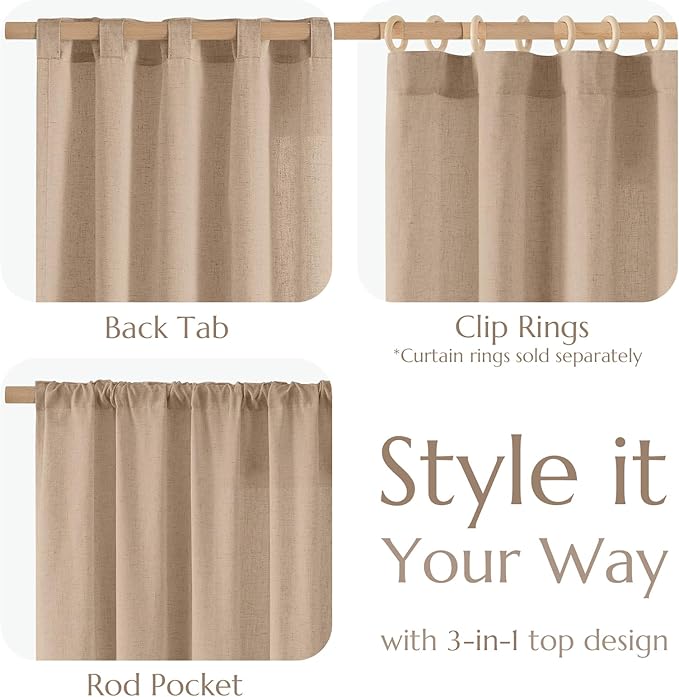 jinchan Taupe Linen Blend Curtain 120 inch Extra Long 1 Panel Extra Long for Sliding Door, Light Filtering 100 inch Extra Wide Patio Door Drape with Rod Pocket Back Tab(100W x 120L, Taupe)