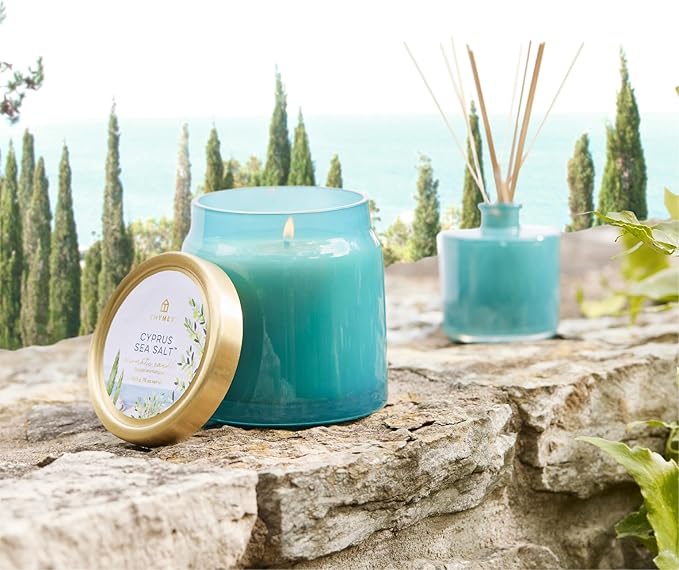 Thymes Petite Reed Diffuser Set – Includes Rattan Wood Sticks, Fragrance Oil, & Glass Bottle – Home Fragrance Oil Diffuser – Luxury Home Decor – Guest Bathroom Essentials (Cyprus Sea Salt, 4 fl oz)