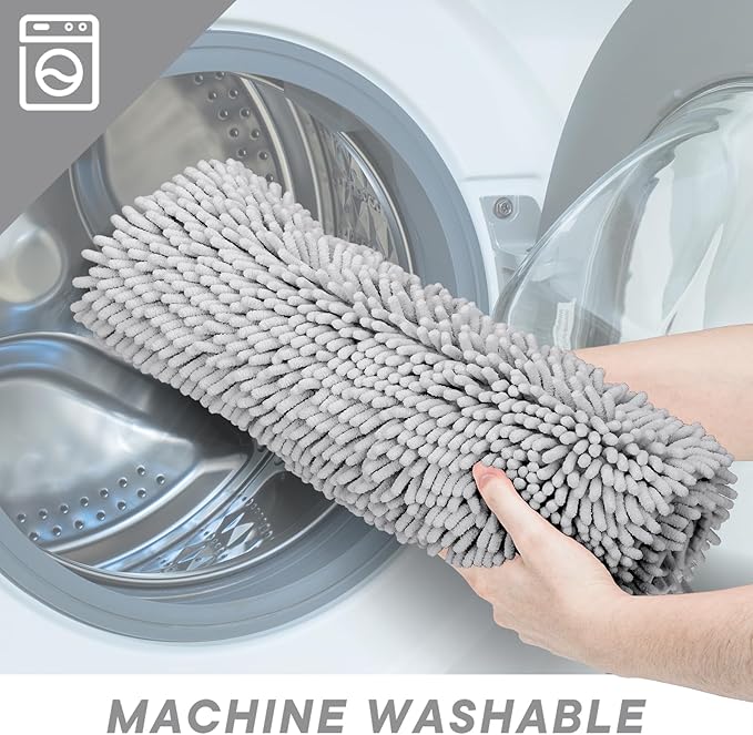 Light Gray Bathroom Rugs 2 Pieces Chenille Bath Rug Mat, Extra Thick and Soft Absorbent Bath Rugs, Machine Washable, Non-Slip Plush Bath Mats for Tub, Shower, (Light Gray, 32"x20"+24"x16")