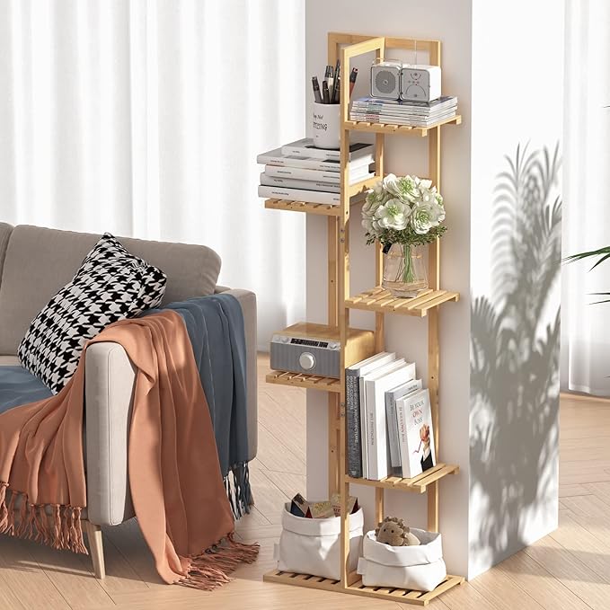 Laiensia Bamboo Plant Stand Rack 6 Tier,Multiple Stand Holder Shelf Rack, Indoor&Outdoor Planter Display Shelves for Patio Garden, Living Room, Corner Balcony and Bedroom,Wood Color