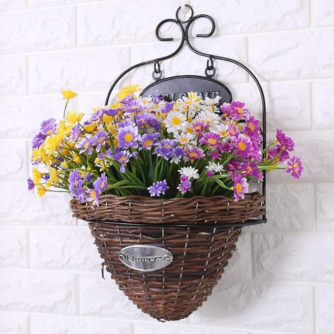 Artificial Daisies Flowers Outdoor UV Resistant 4 Bundles Fake Foliage Greenery Faux Plants Shrubs Plastic Bushes for Window Box Hanging Planter Farmhouse Indoor Outside Decor(Magenta)