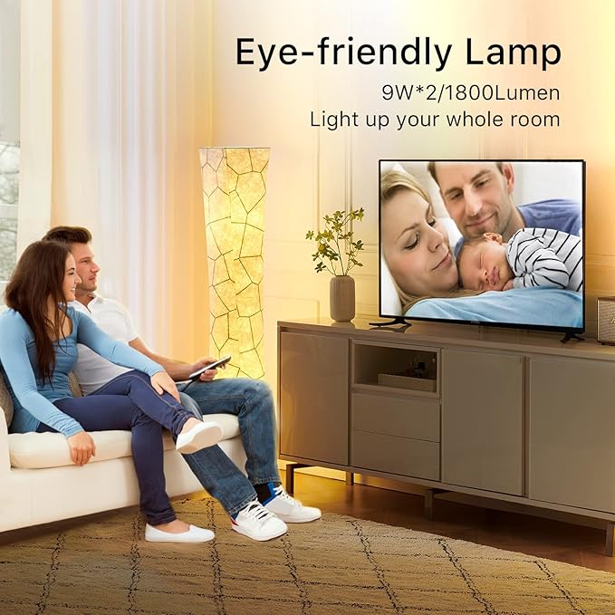 chiphy Floor Lamp, 52" Dimmable Standing Lamps, Adjustable 3 Level Brightness, 12Wx2 LED Bulbs,2400 Lumen, Marble Fabric Shade, Elegant Modern for Bedroom Living Room Kids Room