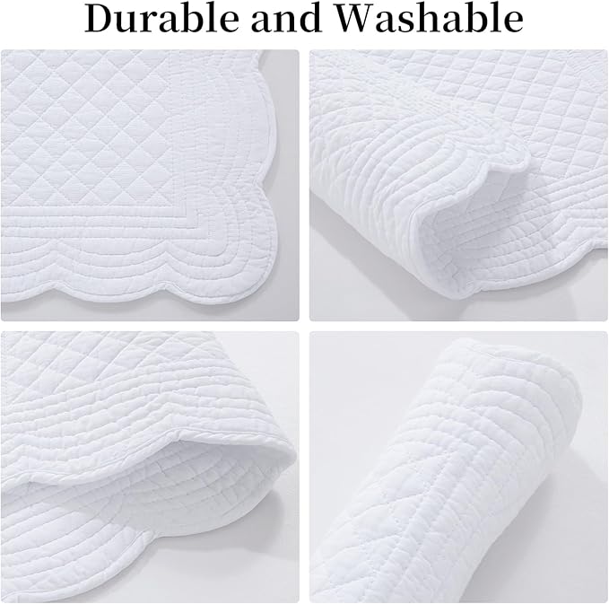 HOMBYS Quilted Placemats Set of 6 Washable-13x18 inches Rectangular Placemats for Kitchen Table-100% Cotton Fabric Rectangular Table Mats, (Pure White)