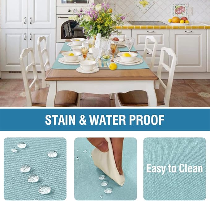 H.VERSAILTEX Linen Placemats Set of 6 Premium Solid Table Placemats for Dining Table Spill-Proof Waterproof Table Mats Heat-Resistant Kitchen Table Mats Washable, 12x18 inches, Aqua