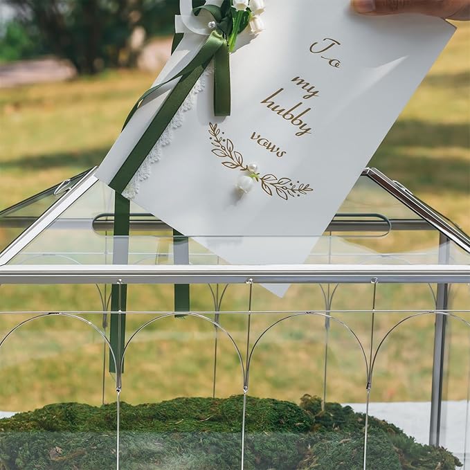 NCYP Glass Cards Box with Slot & Lock for Wedding - 12.6" x 5.9" x 9" Vintage Geometric Terrarium, Wishwell, Party, Home Reception, Tabletop Decor, Silver (Glass Box Only)