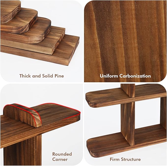 Ufine Wood Succulents Plant Stand Windowsill Plant Display Shelf Small Wooden Plant Stand for Desktop Carbonized Color