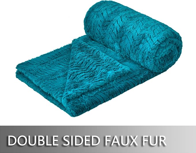 YUSOKI Luxury Double Sided Faux Fur Throw Blanket(Without Pillows),Turquoise Soft Fuzzy Fluffy Cozy Blanket Aqua Plush Blanket for Couch Bed Sofa Women Teen Girls Gift(Teal,50" x 63")