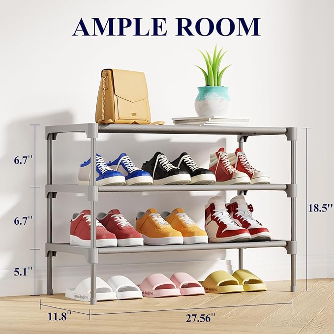 Kitsure Shoe Rack - Premium Non-Woven Shoe Rack Shelf, Shoe Organizer for Closet, Entryway, Garage & Corridor, Sturdy & Durable Long Stackable Shoe Shelves, Medium, Grey