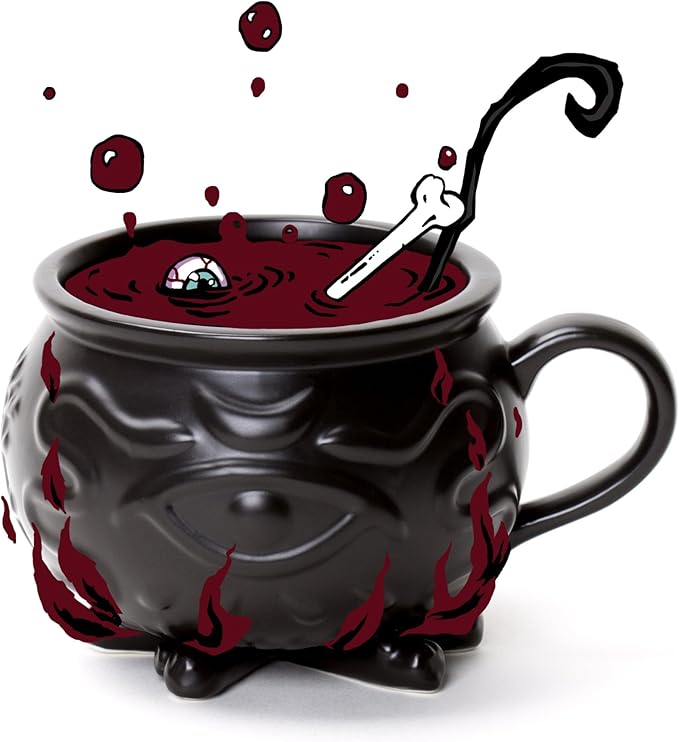 Rogue + Wolf Large Coffee Mug, Big Witch Cauldron Ceramic Mug, Witchcraft Coffee Cups, Ceramic Halloween Decor Spooky Coffee Mugs for Women Porcelain 3D Novelty Gothic Cup Goth Tea Witchy -14 oz 400ml