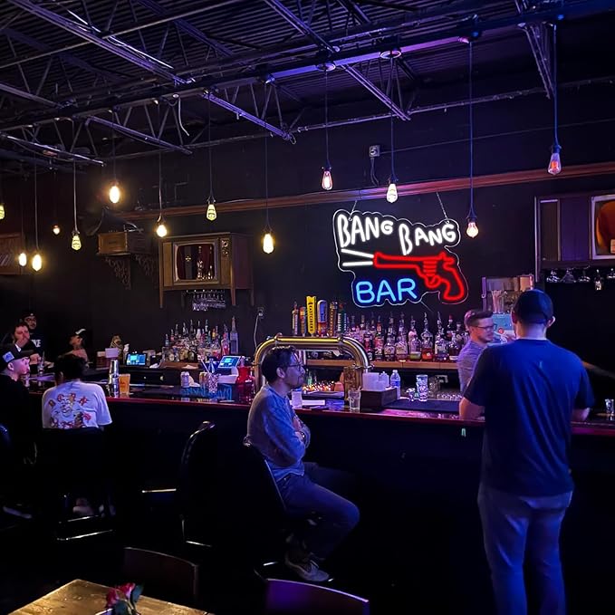 JFLLamp BANG BANG BAR Neon Signs for Wall Decor Neon Lights for Bedroom Led Business Signs Suitable for Man Cave Bar Pub Restaurant Christmas Gift Art 5V Power Adapter 12.2 * 15.4 Inch(Blue+red+white)