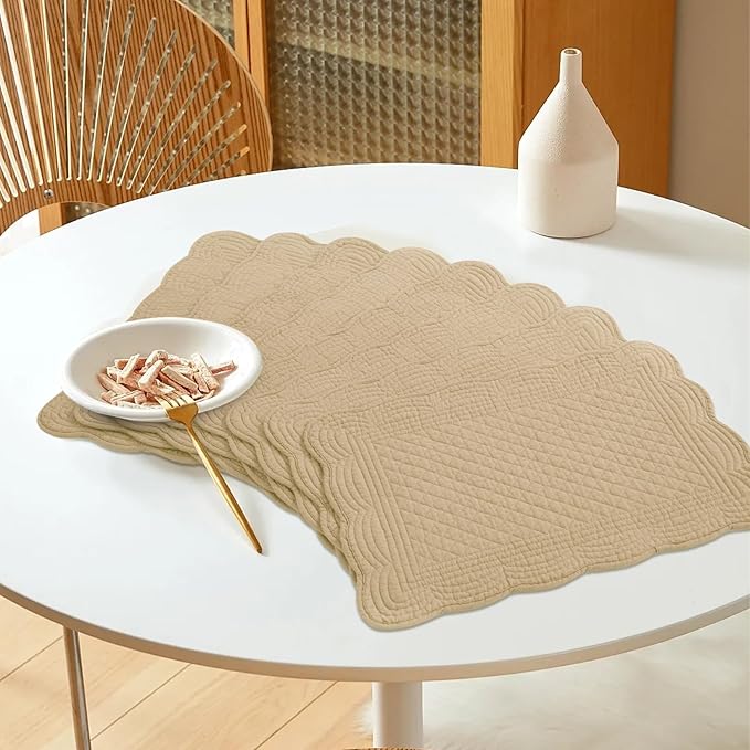 HOMBYS Quilted Placemats Set of 6 Washable-13x18 inches Rectangular Placemats for Kitchen Table-100% Cotton Fabric Rectangular Table Mats, (Dark Brown)