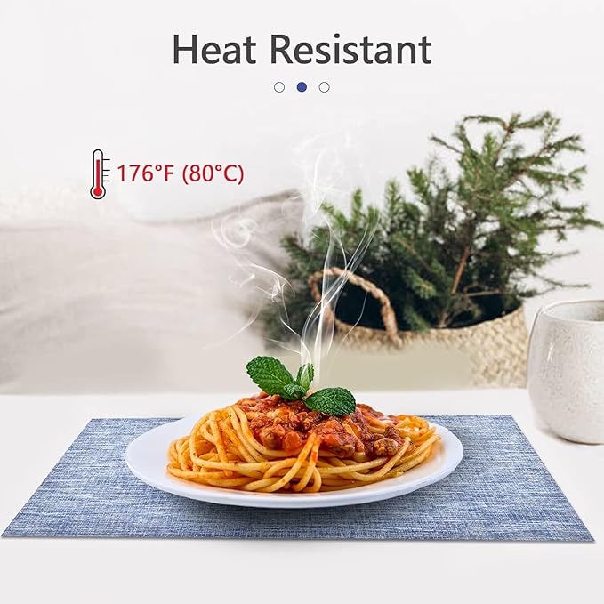 DACHUI Placemats Set of 6, Linen Look Woven Place Mats, Water Resistant, Heat Resistant, Washable, Durable Table Mats (Blue)