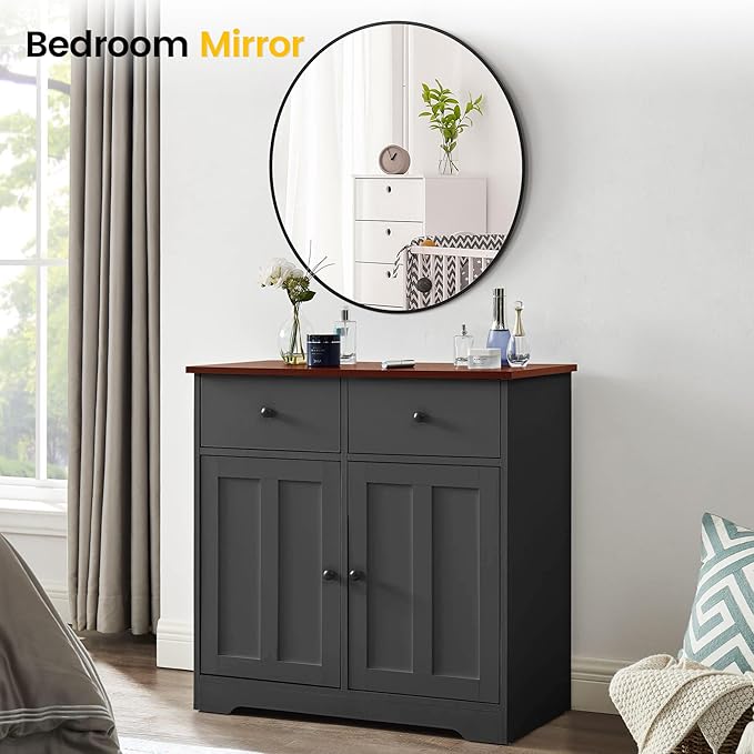 IDEALHOUSE 20 Inch Black Round Wall Mirror, Circle Mirror Metal Frame for Bathroom, Vanity, Entryway, Bedroom, Living Room, Wall Mounted Modern Rustic Decor