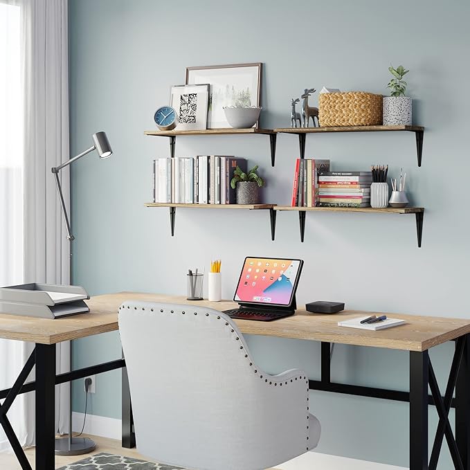 Wallniture Arras 24"x8" Floating Shelves for Wall Storage, Wall Bookshelf for Living Room Decor, Kitchen Organization and Storage Shelves, Bedroom Bookshelves, Burnt Finish Set of 4
