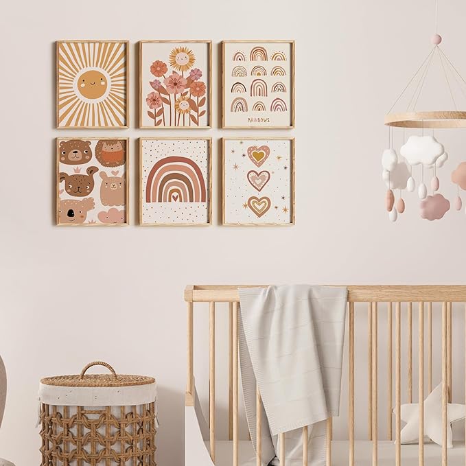 Canssape Set of 6 Boho Baby Nursery Wall Decor | 8"x10" Rainbow Posters for Children's Room | Sunshine Kids Wall Decor Nursery Wall Art Prints (Unframed)