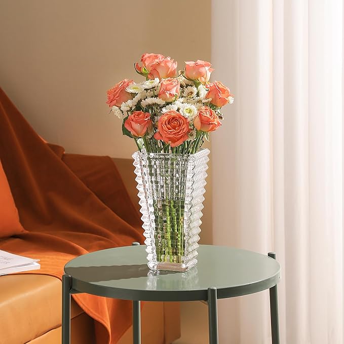 MCMCNCUIU Crystal Vase, Large Crystal Vases for Flowers, Large Flower Vase, Modern Clear Vases for Living Room, Bedroom, Kitchen, Dining Table, Mantle, Wedding, 9 Inches