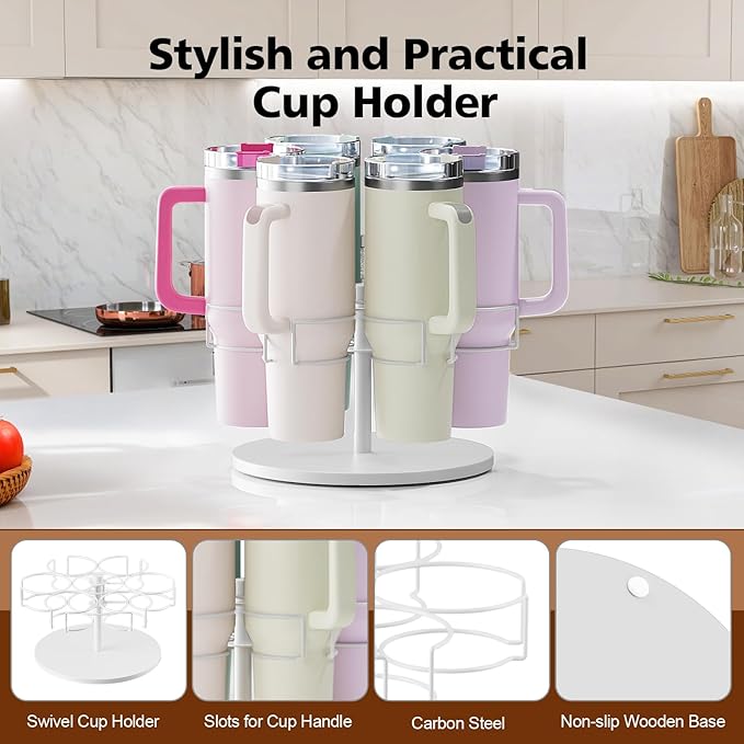 Water Bottle Organizer for Stanley 40 oz, Rotating Stanley Cup Organizer Holder, Tumbler Organizer Holder, Stanley Cup Accessories, Easy to Install, White๏ผPatented Product๏ผ