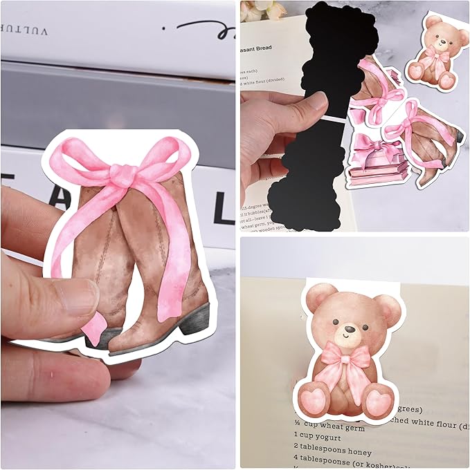 Pink Bows Coquete Magnetic Bookmarks: 12 Pcs Cute Pink Bow Magnet Book Marks, Pretty Book Markers Page Clips for Reading, Gifts for Women Girls Students Book Lovers Office School Supplies