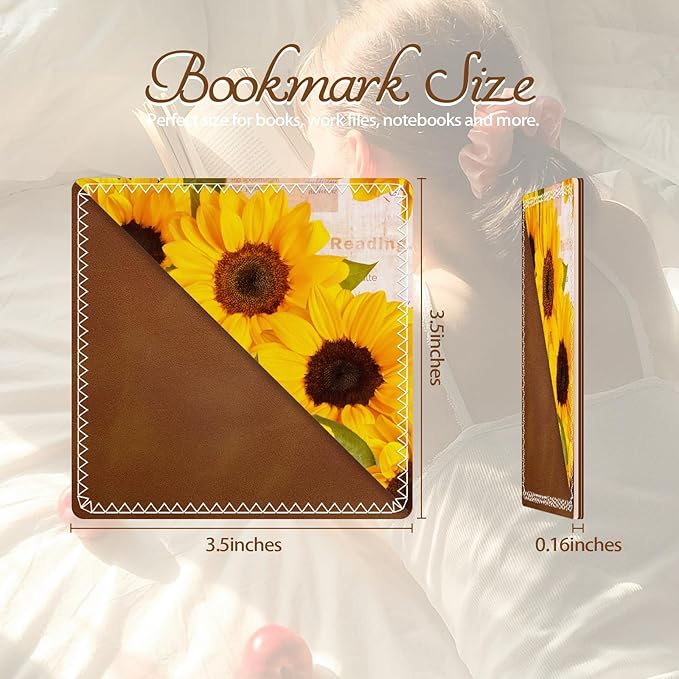 Personalized Leather Bookmarks, Fun & Cute Book Accessories for Reading Lovers, Unbreakable Page Markers for Women Men Girls Boys Student Teacher Kids Retirement Birthday Gifts (Blooming Sunflower)