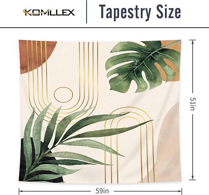 KOMLLEX Abstract Boho Mid Century Tapestry Tropical Leaves Modern Geometric Arch Minimalist Bohemian Plant Botanical Aesthetic Wall Hanging Neutral Home Decor Art for Living Room Bedroom Dorm 59Wx51H