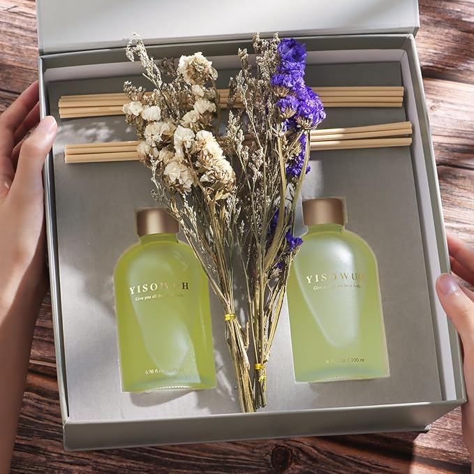 Reed Diffuser - Jasmine Lily & Grapefruit 6.76oz(200ml) 2 Packs Flower Essential Oil Reed Diffuser Set with 16 Sticks - Long Lasting Fragrance for Home Bedroom Bathroom Room Shelf Decor