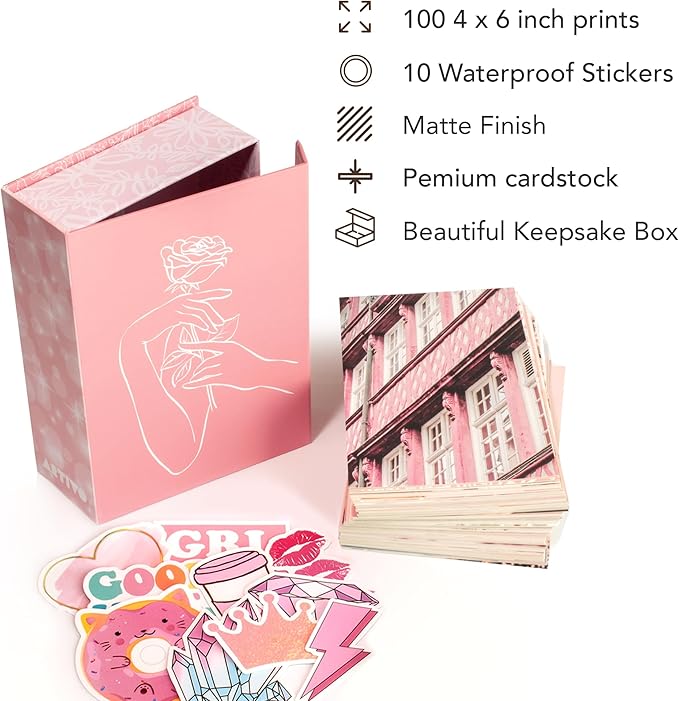 Artivo Pink Aesthetic Wall Collage Kit,100 Set 4x6 inch,Room Decor for Teen Girls,Pretty Blush Pink Wall Art Print,Dorm Photo Collection,Small Posters for Room Aesthetic