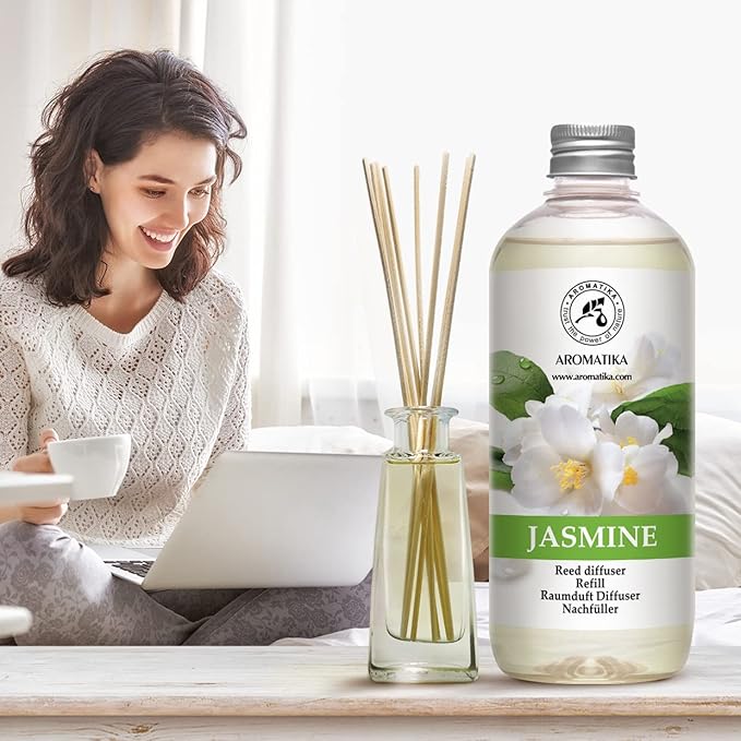 Jasmine Reed Diffuser Refill - 4x17 Fl Oz - Scented Reed Diffuser Refill - Home Fragrance - Air Freshener - Room Freshener - Floral & Long Lasting Scent - Aromatherapy