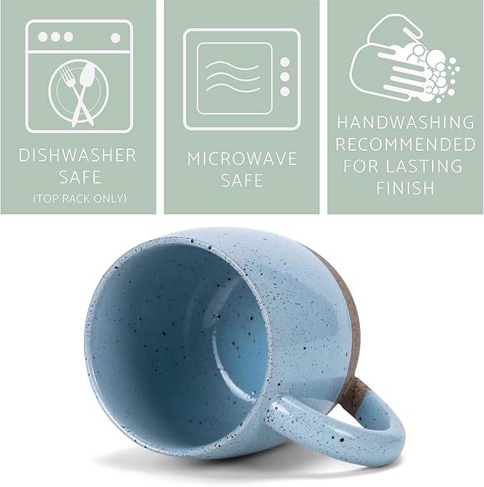 Elanze Designs Speckled Raw Bottom 17 ounce Ceramic Mugs Pack of 2, Ice Blue
