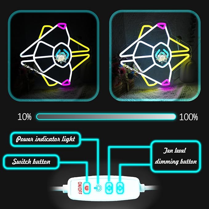 Gaming Ghost Shell Neon Sign for Wall Decor, Game Room, Bedroom, Man Cave, USB Powered, Dimmable, Pink, Yellow, Ice Blue, 13.7"x12.6"