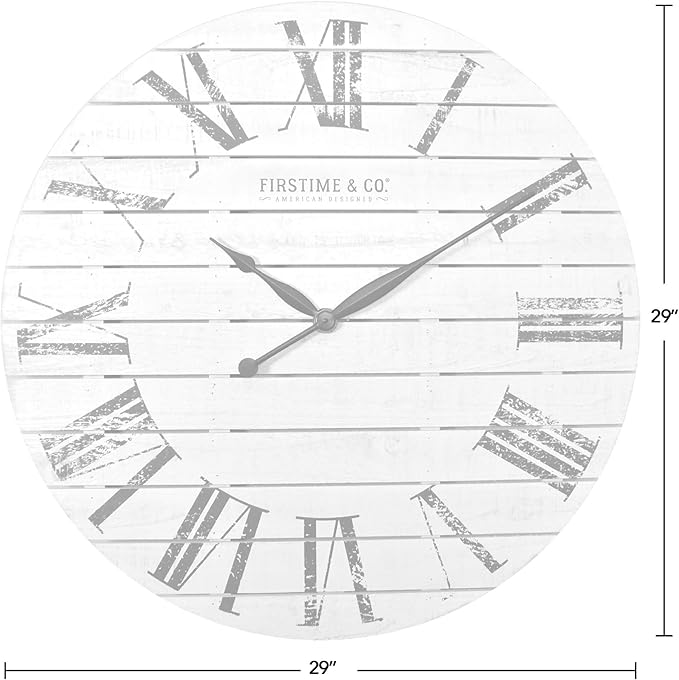 FirsTime and Co. Farmhouse Shiplap Wall Clock, American Crafted, White, Wood, 29 x 2 x 29 in White