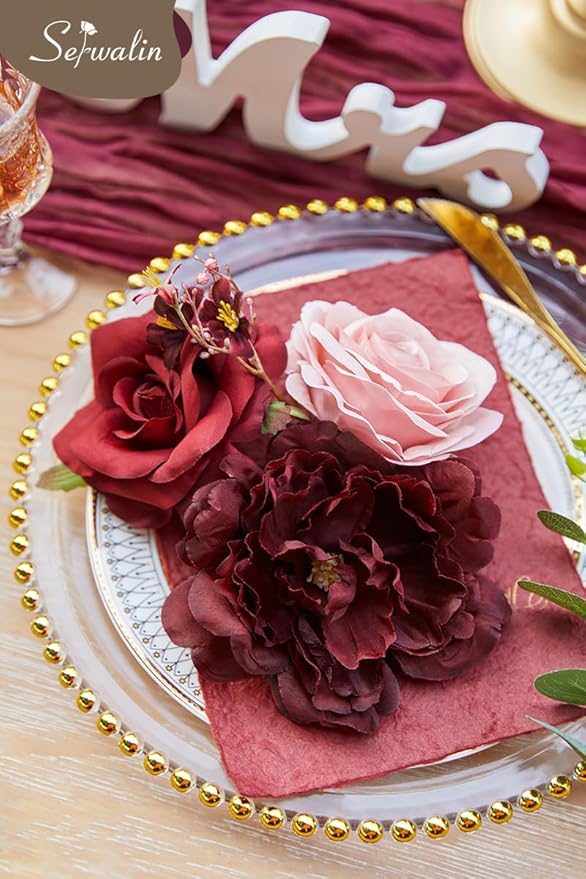 Serwalin Artificial Flowers Burgundy Pink Flowers Fake Wedding Flowers Cake Flowers for DIY Wedding Bouquets Bridal Shower Centerpieces Floral Arrangements Party Decor