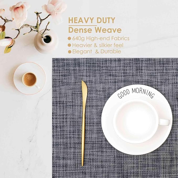 GIVERARE Placemats Set of 4, Heat-Resistant Woven Vinyl Placemat 12x18in, Non-Slip Washable PVC Table Mat, Easy to Clean Premium Plastic Mats for Dining, Kitchen Table (Dark Gray)