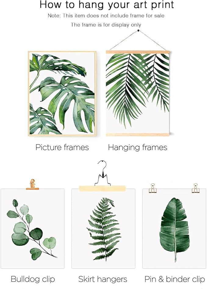 HoozGee Botanical Wall Art Prints Set of 6 Tropical Leaves Canvas Decor Plant Leaf Boho Wall Decor Pictures Green Boho Posters Art Set Bathroom Wall Art Decor (11"x14" UNFRAMED)