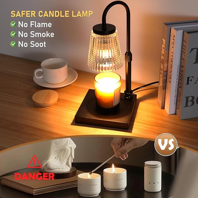 Candle Warmer Lamp with Timer Dimmer, Adjustable Height Candle Wax Warmer Warming Lamp with 2x50W Bulbs for Scented Candles for Housewarming Bedroom Home Decor Mom Women Family