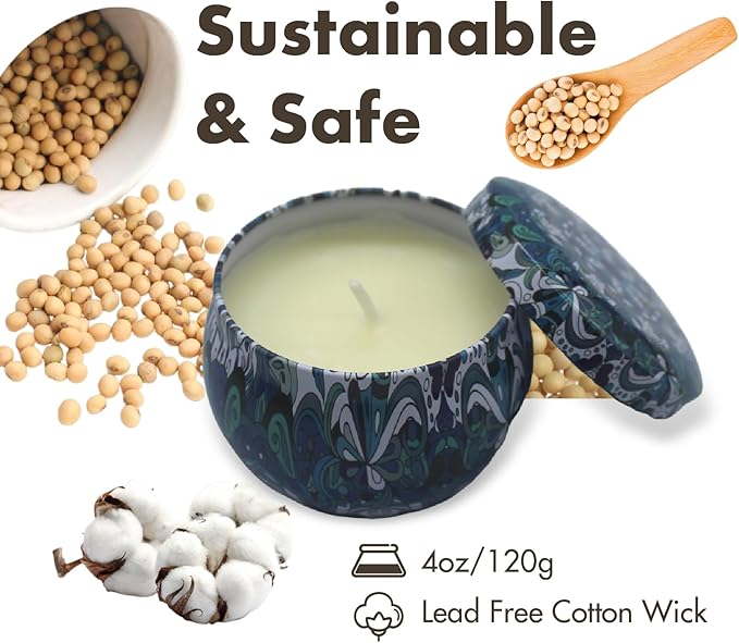 VKI Handmade Soy Wax Candle Set of 4,Sage Fig Garedenia Mahogany Teak,25 Hours Burn Time Each Ideal for Air Freshening,Relaxation and Gifting Perfect Home Fragrance Gift