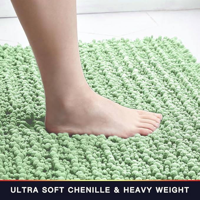 Walensee Large Bathroom Rug Non Slip Bath Mat (24x60 Inch Sage Green) Water Absorbent Super Soft Shaggy Chenille Machine Washable Dry Extra Thick Perfect Absorbant Best Plush Carpet for Shower Floor