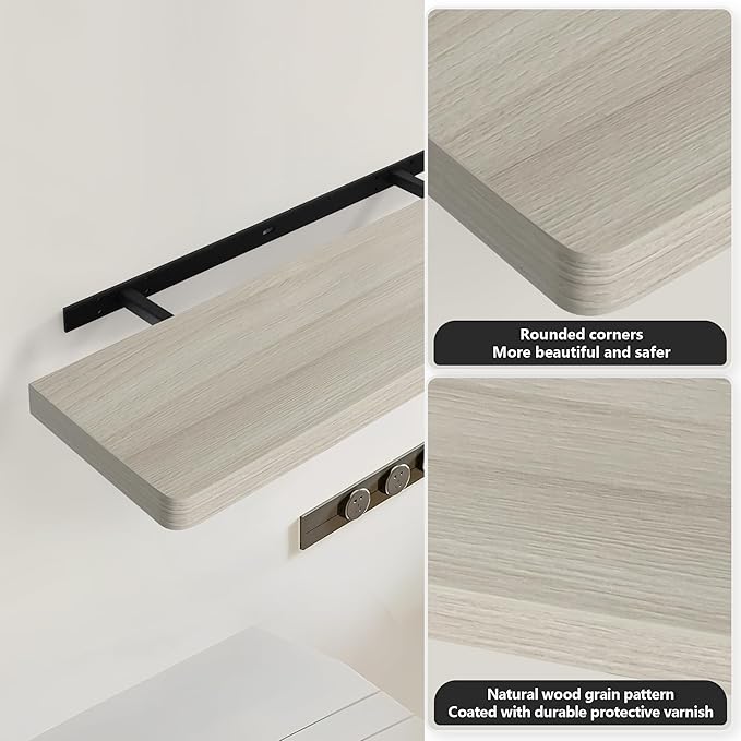 Floating Shelves Set of 2, 17-Inch Wall Mounted Modern Wood Shelves With Invisible Brackets for Bathroom, Living Room, Bedroom and Kitchen, Grey