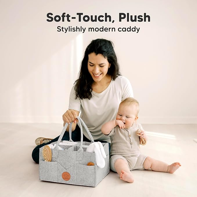 KeaBabies Diaper Caddy Organizer - Baby Organizer for Nursery, Car Storage Organizer, Baby Gift Basket, Changing Table Organizer, Portable Diaper Organizer Caddy for Girls, Boys (Classic Gray)