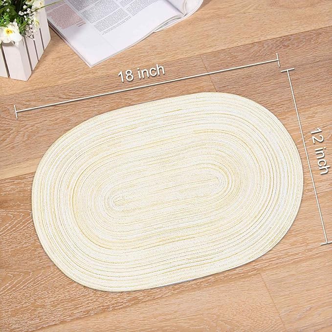 Noctiflorous Oval Braided Placemats Set of 6 Woven 12x18 Inch Non Slip Washable Heat Resistant Place Mats Round Tablemats for Dining Kitchen Party Daily Table Decor Dinner Mats (11 Beige, 6)